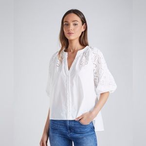Shoshanna Spring 2022 white embroidered cotton button down shirt, size Medium